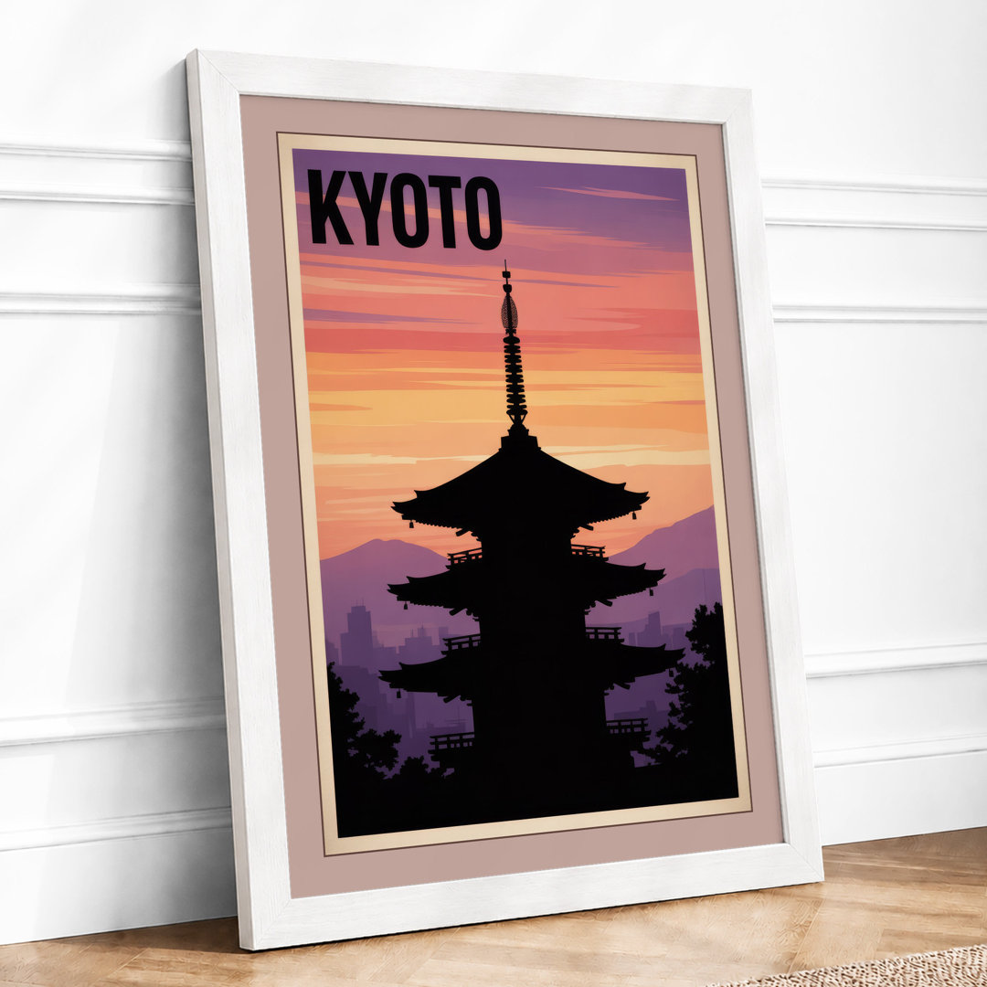 Kyoto Pagoda at Sunset Vintage - Framed Print