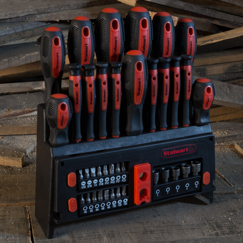 Stalwart 39-Piece Magnetic Screwdriver Set - Tool Kit with Bits and Power Nut Driver Set - Screwdrivers with Storage Rack - Home Improvement Tools