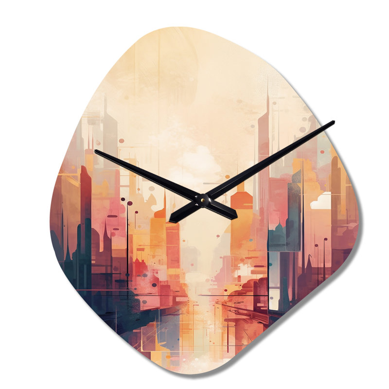 Modern Cubism Cityscape I - City, horloge asymétrique en métal, Petit