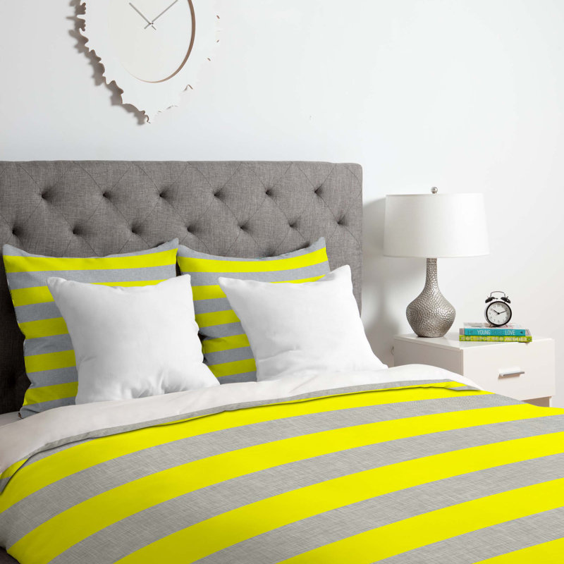 Ensemble de housse de couette Holli Zollinger Bright, Housse de couette simple / simple TG et 1 taie dé, Jaune / rayé gris