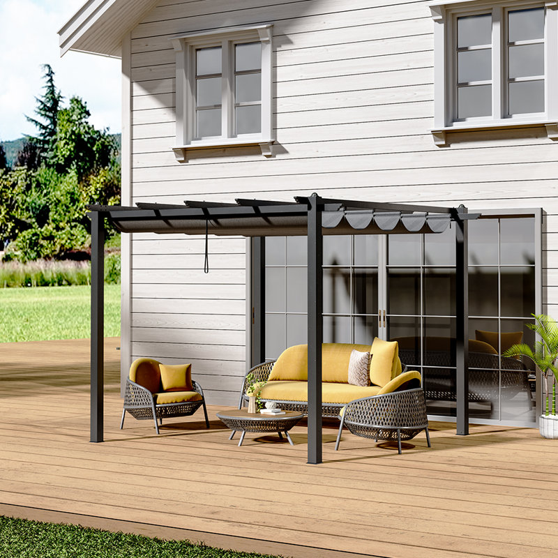 17 Stories Polyester Cover Retractable Freestanding Awning, 228cm H x 300cm W x 300cm D