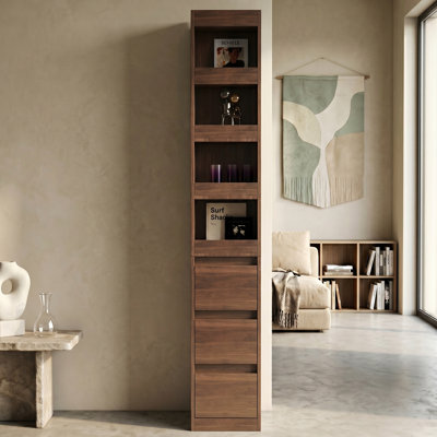 Grande armoire de rangement moderne en bois de 70,87 po de hauteur, avec 3 tiroirs latéraux et 4 petites tablettes, une étagère à 4 niveaux, une bibliothèque pour le bureau à domicile, facile à assembler