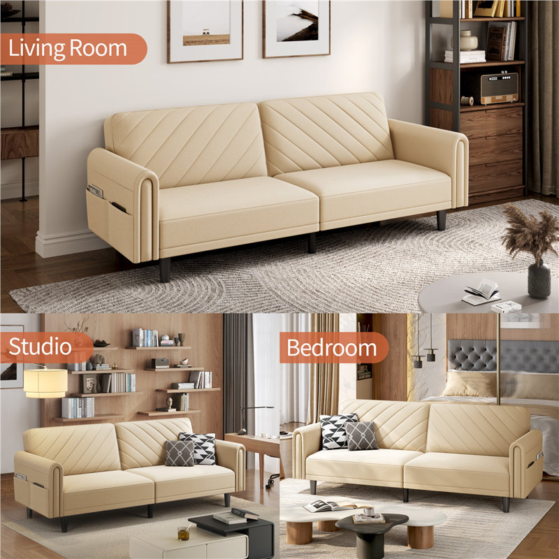 3-Seater Sofa Bed With Adjustable Backrest, Beige