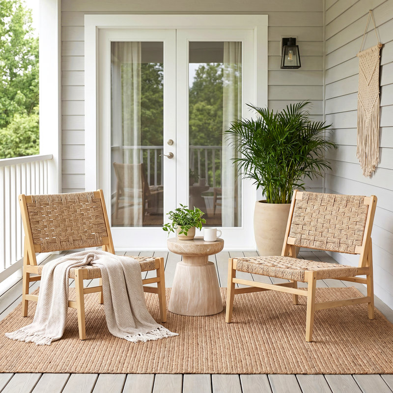 Fauteuil club d'extérieur en bois d'acacia Ellery Modern, Light Brown Wicker/Light Teak