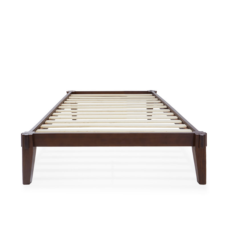 Jamerian Solid Wood Platform Bed Frame Without Headboard, Modern Bed, Twin, Walnut