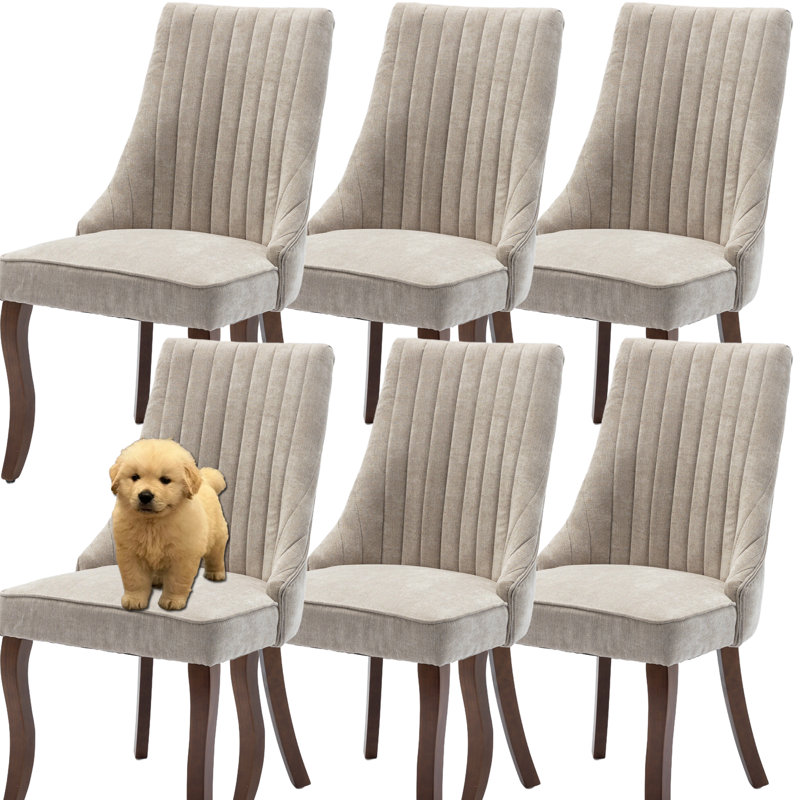 Modern Simplicity Linen Upholstered Dining Chairs Set of 6, Beige
