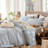 MooMee Gingham Duvet Cover Set 100% Washed Cotton Linen Like Lightweight-121504781-121465077