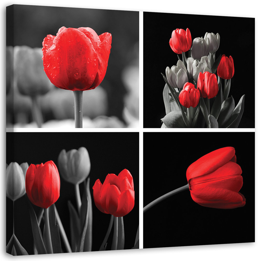 Leinwandbild Ein Satz roter Tulpen