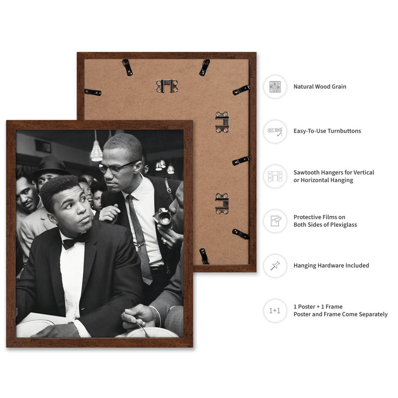 Malcolm X & Ali, Poster, Brown Framed, 11"H x 14"W