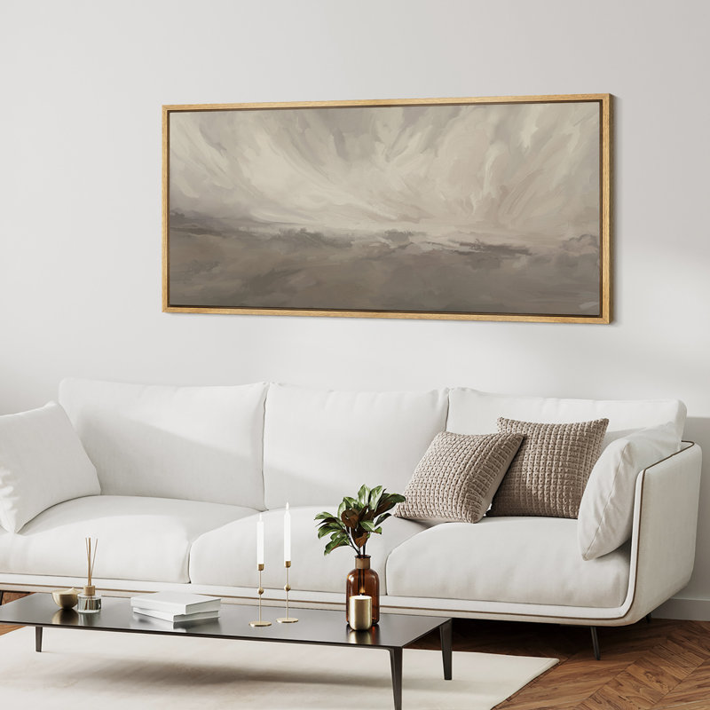 «Stormy Skies», toile de fond nuageuse abstraite dans des tons de beige et de gris, H 30 po x l 60 po, Naturel