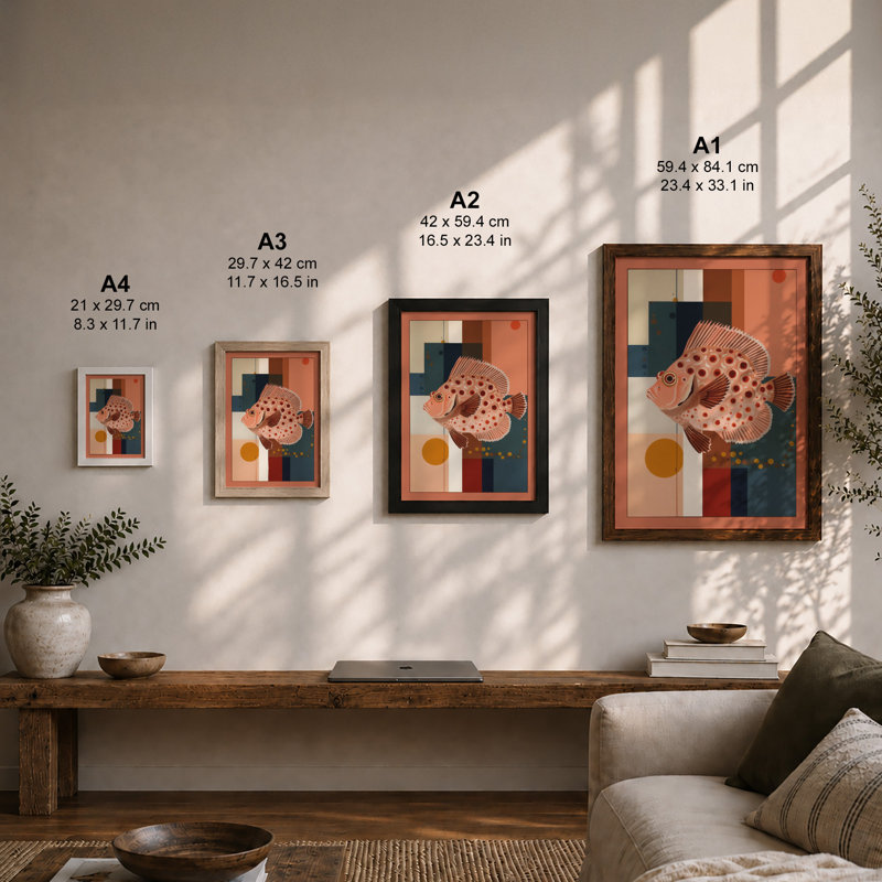 Spotted Fish Modern Mid-Century - Framed Print, A2 - 59.4 x 42.0 cm, Unframed