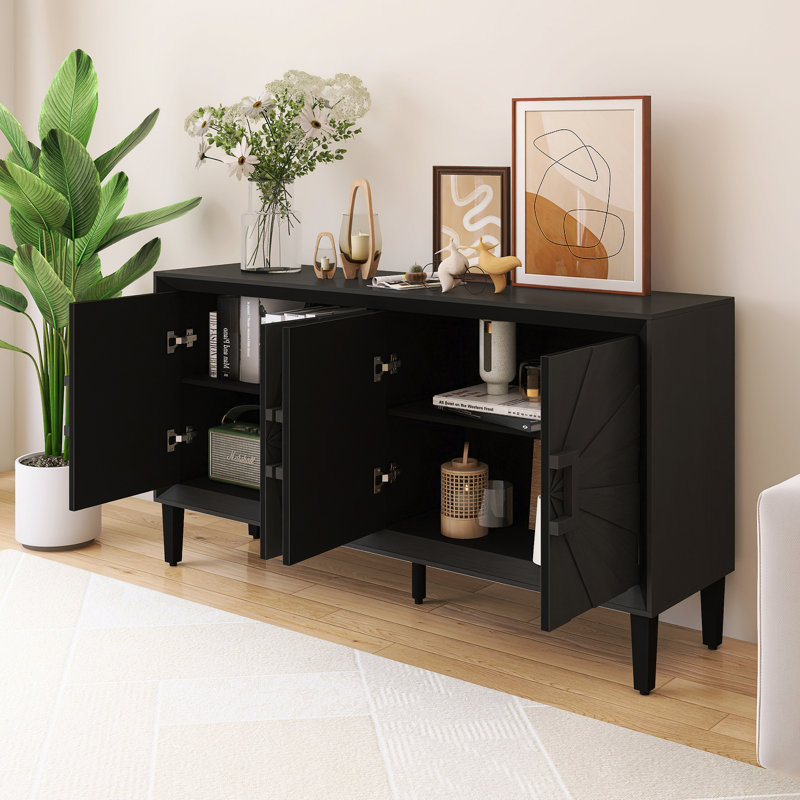 59.80 Inch Wood Sideboard With Adjustable Shelves, Black