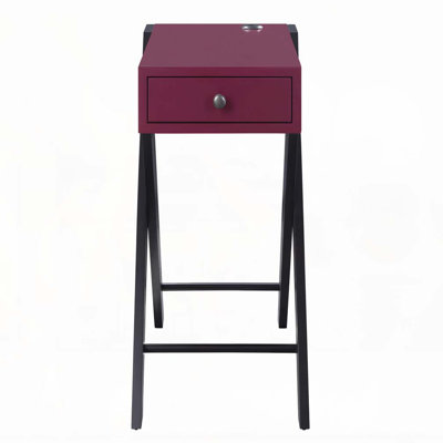 Burgundy Side Table with USB Ports