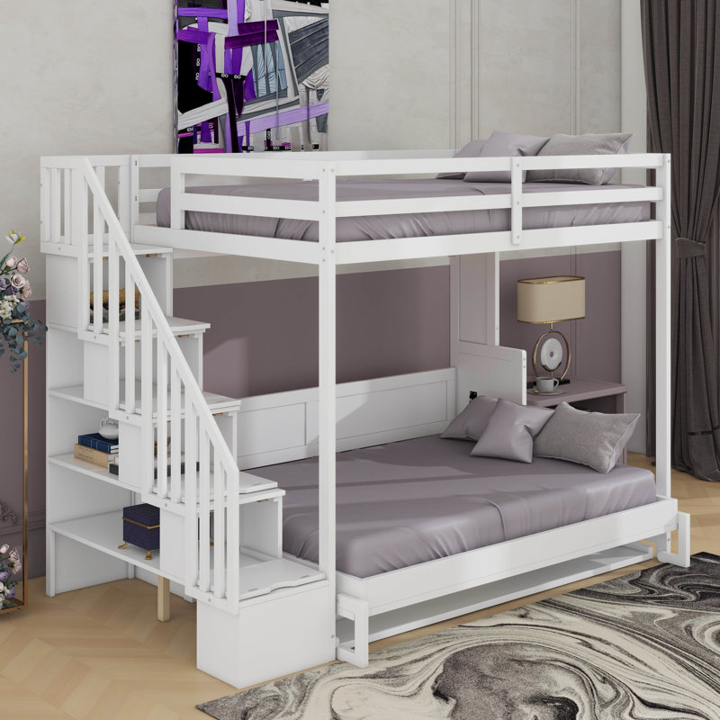 Lit escamotable double sur double avec lève-personne hydraulique et conception de bureau, Blanc