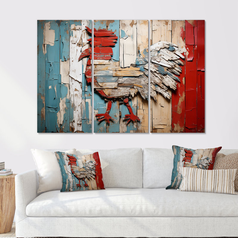 «Rustic Rooster Wooden Peck I», art mural animal de poule, H 40 po x l 60 po