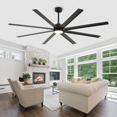 Ventilateur de plafond en alliage d'aluminium à 8 pales de style industriel avec télécommande, grand ventilateur de plafond silencieux avec éclairage à DEL, ventilateur de plafond moderne à 6 vitesses avec éclairage pour salon, patio, ferme