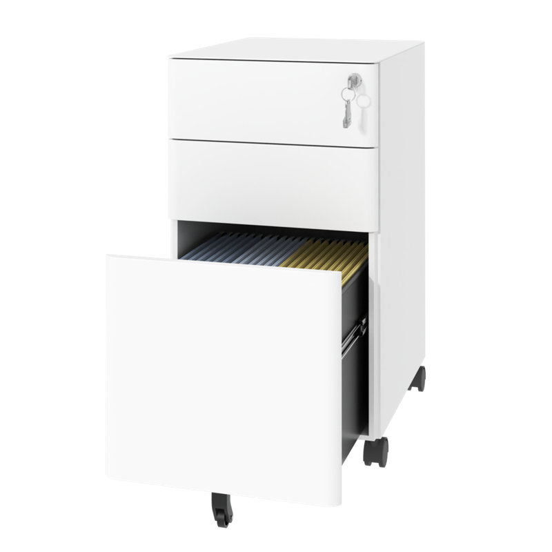 Classeur mobile entièrement en acier à 3 tiroirs avec serrure, capacité de 110 lb / tiroir, conception anti-basculement et roulettes à roulement en douceur pour le bureau / la maison, entièrement assemblé