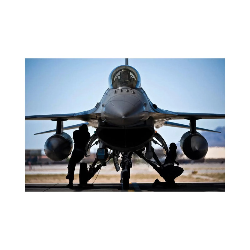 US Air Force Crew Chiefs Do Pre-Flight Checks under an F-16 Fighting Falcon 1 Piece Wrapped Canvas Wall Art