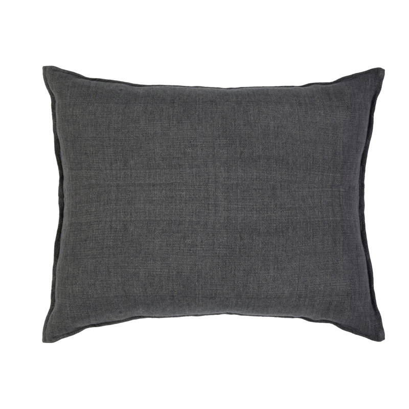 Montauk 100% Linen Large Euro Pillow Cover, Charcoal, Rectangular 