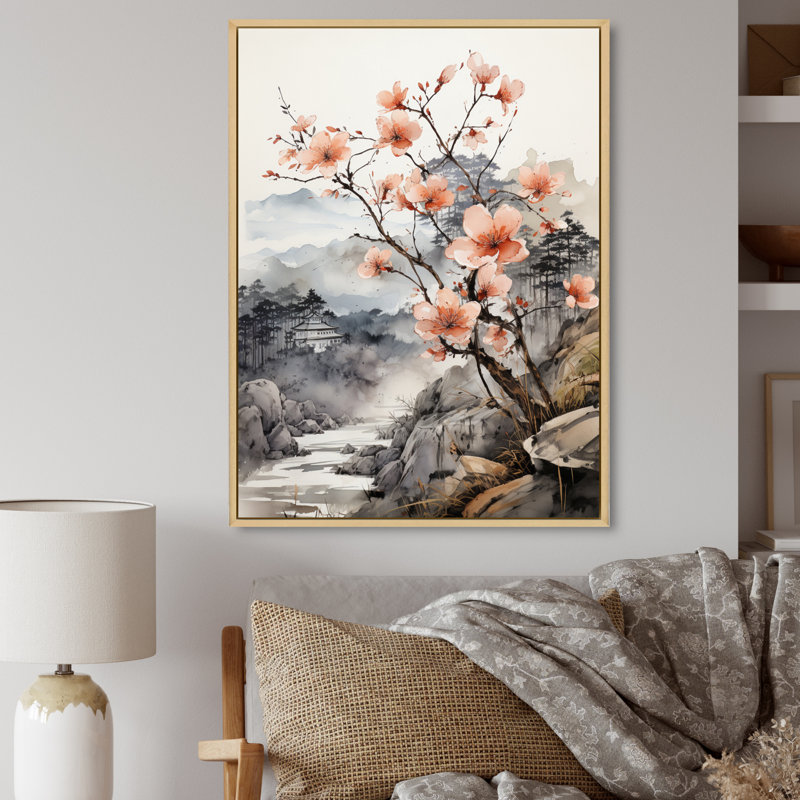 «Charmelle Asian Art Fantasy Sumi I», reproduction d'art sur toile, H 40 po x l 30 po x P 1,5 po, Cadre flottant brun