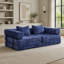 Canapé-lit convertible de sol avec structure fixe, revêtement en chenille, aucun assemblage requis, idéal pour le salon et la chambre, bleu foncé-1308264931