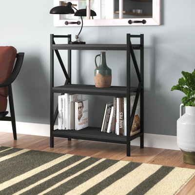 Lavish Home 25.25"L x 11.75"W x 33.5"H  3-Tier Book Shelf with Carbon Fibre Textured Finish (Black)