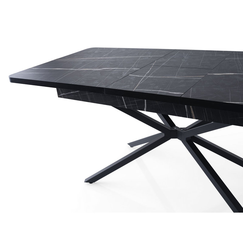 Modern Extendable Dining Table, Black & White Marble Design, 62.9 x 31.1 x 31.1 inches (Extends to 78.7 inches) | 100% Melamine Coated Particle Board, Static Dyed Iron Legs, 220 lbs Capacity | Perfect for Stylish Dining Rooms