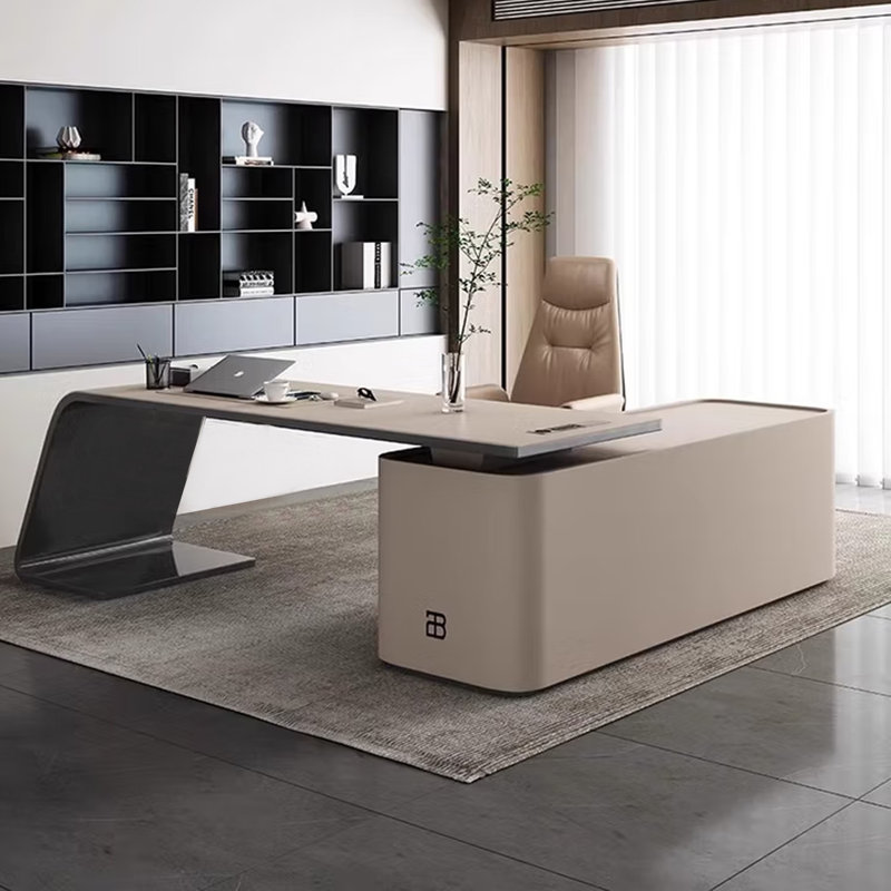 Bureau de direction 78,74 "en L beige avec armoire latérale 78,74", H 29,53 po x l 78,74 po x P 62,99 po