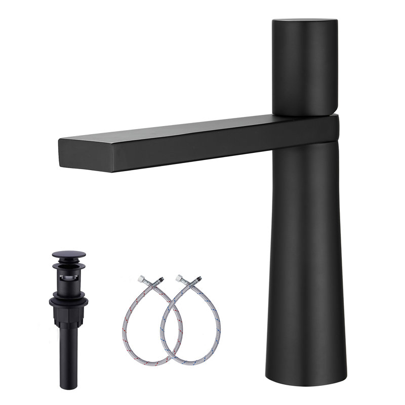 9316-Noir Robinet de lavabo de salle de bain à poignée simple noir mat avec ensemble de bonde