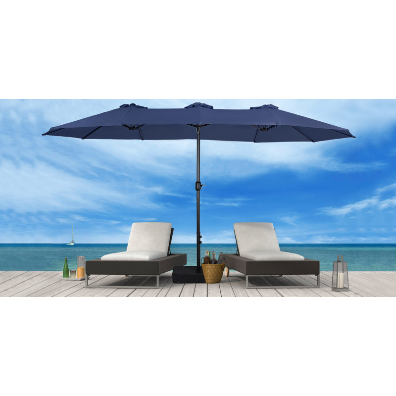 Nyasia 15 ft. x 9 ft. Rectangular Market Umbrella with Base, Navy, Navy