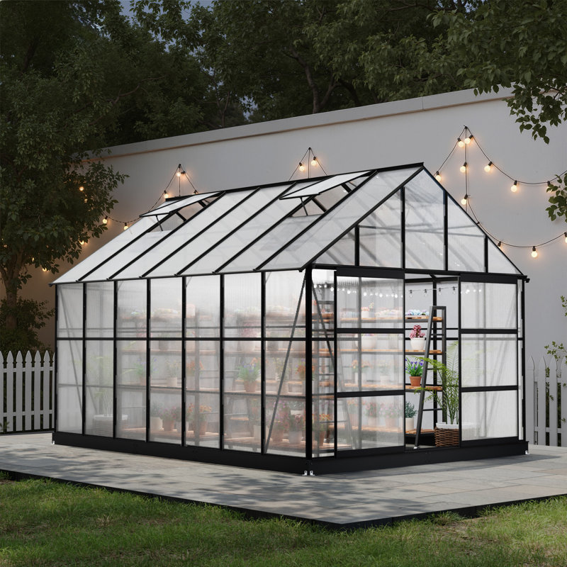 Serre d'extérieur en aluminium et polycarbonate, L 13,9 pi x P 9,9 pi