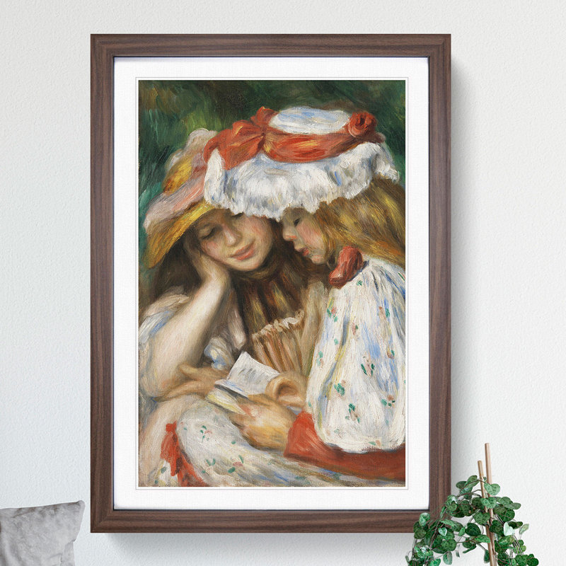 Reading by Pierre-Auguste Renoir - Picture Frame Painting, Walnut, 36cm H x 27cm W x 2cm D