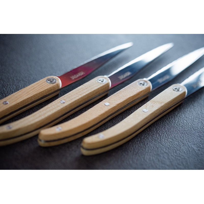 Six-Piece Light Wood Handle Stainless Steel Steak Knife Set