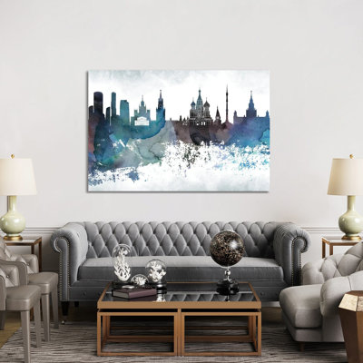 Moscow Bluish Skyline by WallDecorAddict - Wrapped Canvas Print