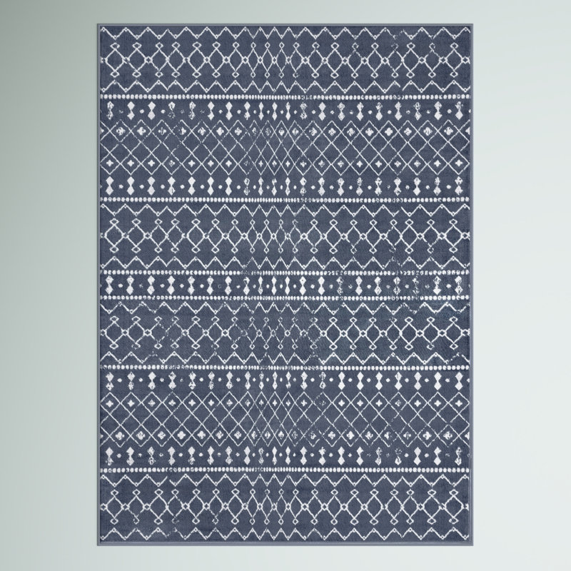 Tapis bleu géométrique moderne, Rectangle 4 pi x 5 pi 3 po