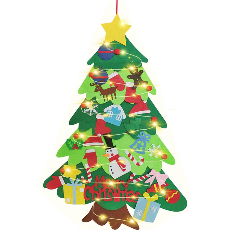 Ensemble 32 pièces d'arbre de Noël en feutre avec lumières à DEL et ornements muraux artificiels