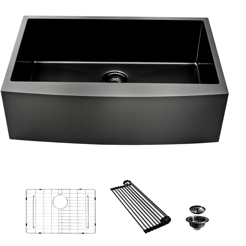 Gunmetal Black 33" Kitchen Sink, Stainless Steel 16 Gauge, With Interior And Resistance 33 Inch Pot Bowl Bump Construction