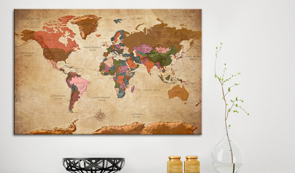 Leinwandbild - World Map: Brown Elegance