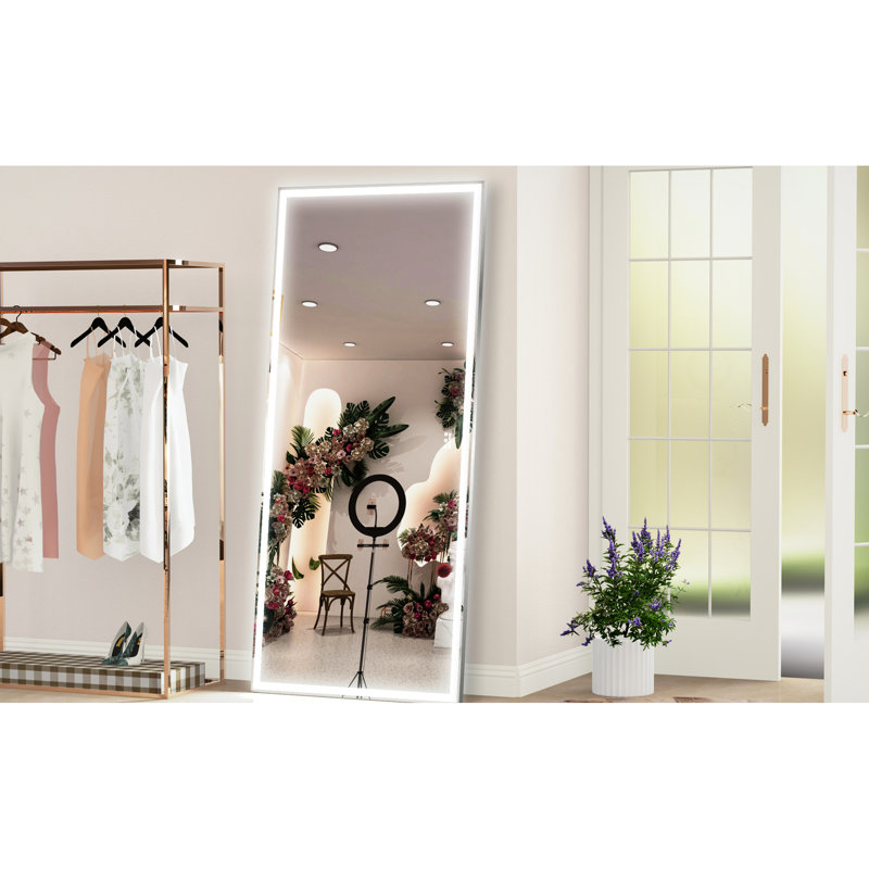 Miroir mural surdimensionné de 72 po x 32 po à DEL avec lumières, 3 modes de couleur, cadre en aluminium, miroir pleine grandeur pour la chambre à coucher et le salon, argent | Idée de cadeau