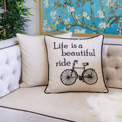 Embroidered Linen Reversible Throw Pillow