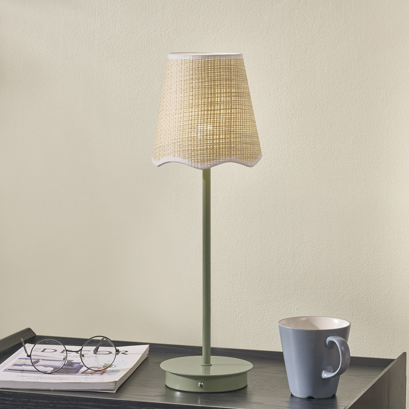 18" Metal Table Lamp With Natural Shade, Green