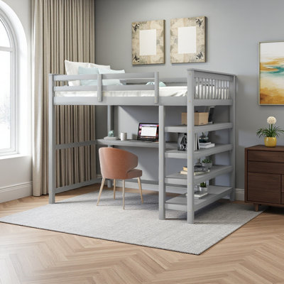 Loft Bed With Storage Shelves And Under-Bed Desk