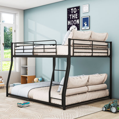 Metal Bunk Bed With Ldder,Slats And Guardrail