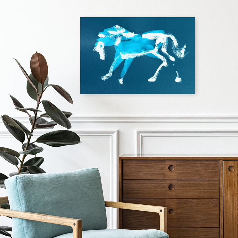 «Energetic Blue Horse», reproduction d'art élégant, 16" H x 24" W
