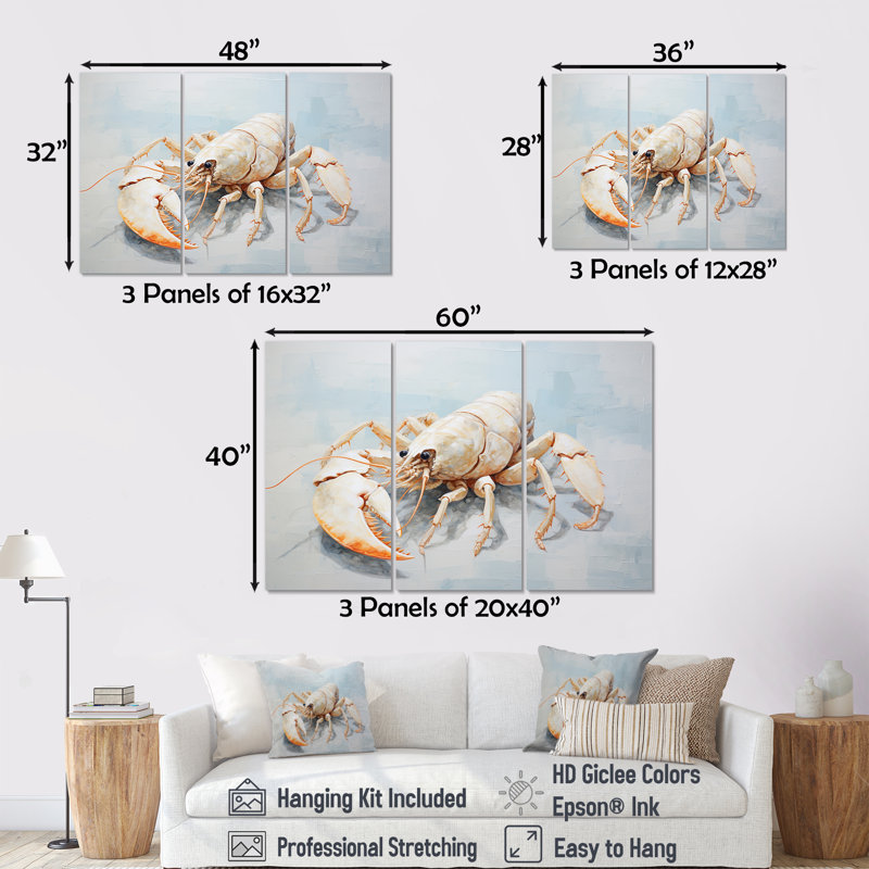 Minimalisme «Crayfish Impression I» - ensemble de salon art mural écrevisse, H 32 po x l 48 po