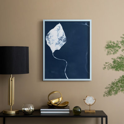 Cyanotype Leaf I Framed Print - Solid Wood