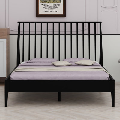 Wood Spindle Platform Queen Bed With 46.5" Tall Headboard