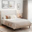 Structure de lit tapissier pour grand lit, tissu chenille beige-61596111-61596107