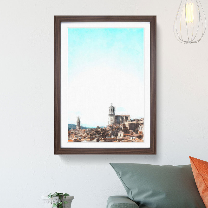 Girona In Spain - Single Picture Frame Painting on MDF, 33cm H x 24cm W x 2cm D, Walnut Framed