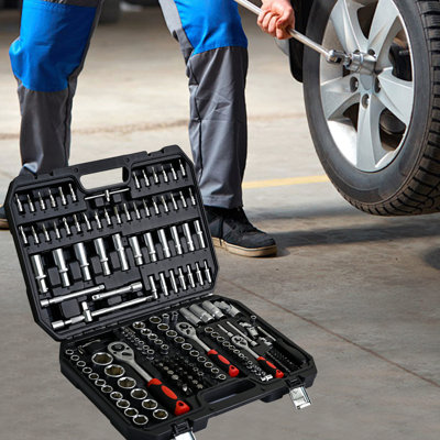 Black Socket And Ratchet Wrench Toolbox, 171Pcs Carbon Steel Tools, For Home Maintenance, With Lock, Suitable Diy Enthusiasts Car Mechanics